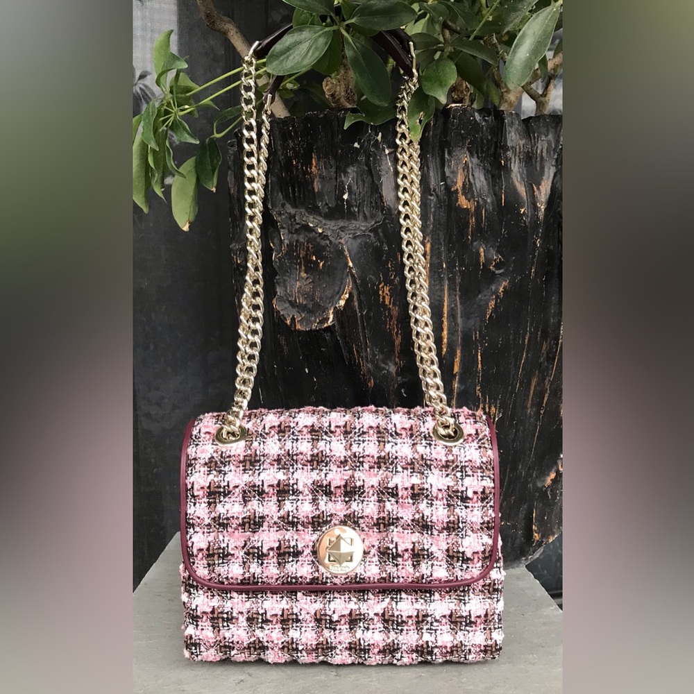 kate spade Pink and Burgundy Tweed & Leather Chain Crossbody Bag - Picture 2 of 6